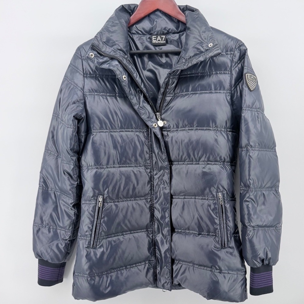 EA7 Emporio Armani Puffer Jacket Womens Small Navy Blue Down Quilted Coat